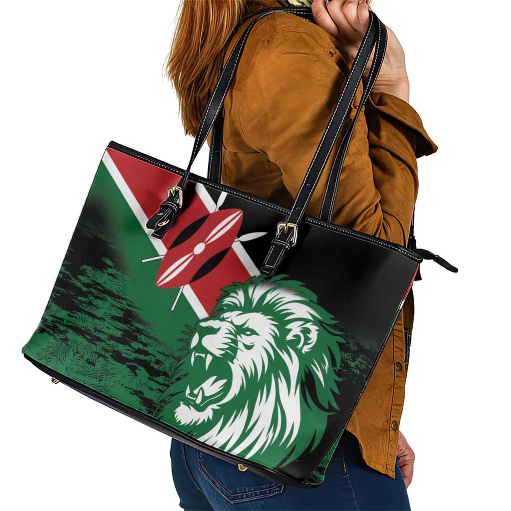 Kenya Lion Head Leather Tote Bag Flag Style LT18