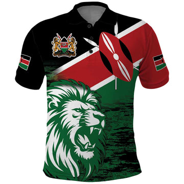 Kenya Lion Head Polo Shirt Flag Style LT18