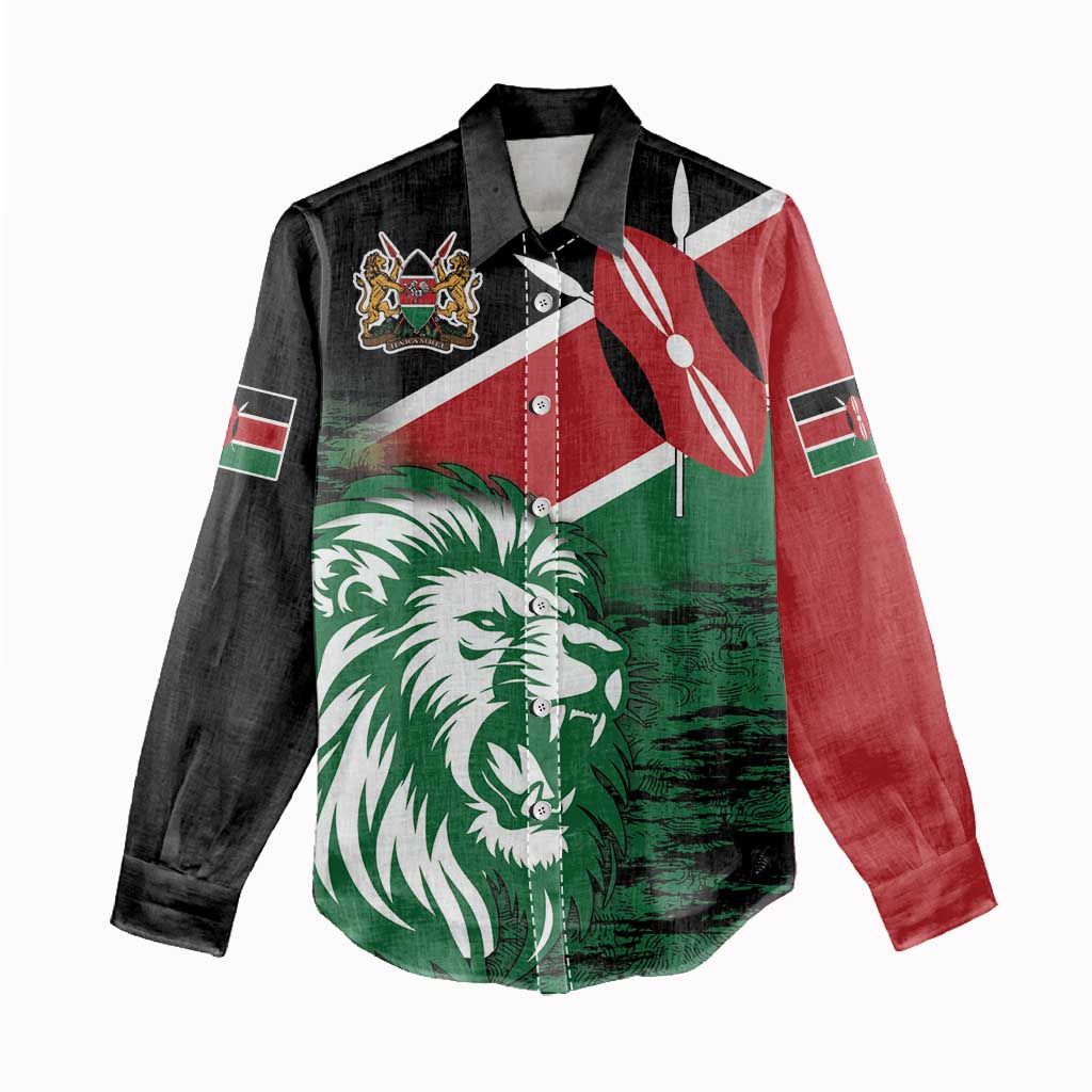 Afro Kenya Lion Head Women Casual Shirt Flag Style LT18