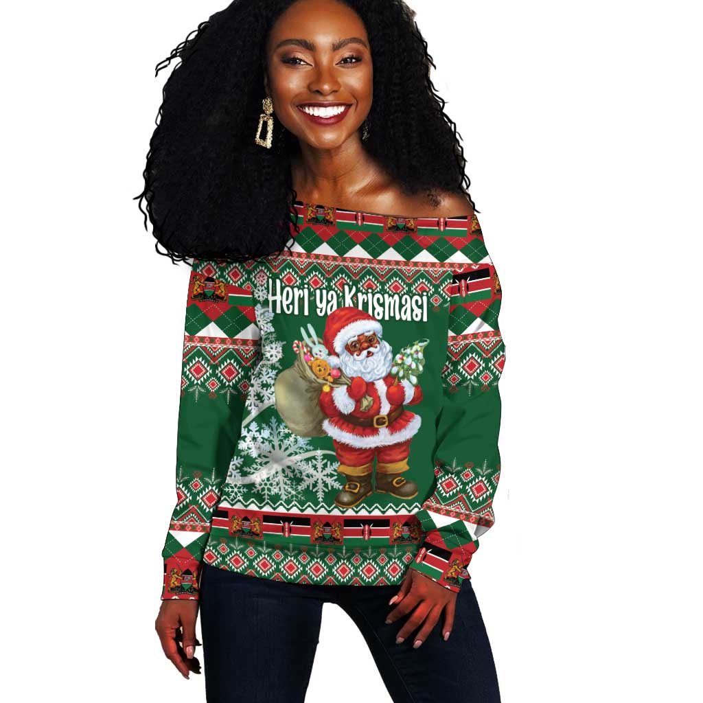 Personalized Afro Kenya Christmas Off Shoulder Sweater African Santa -  Folk Pattern LT18