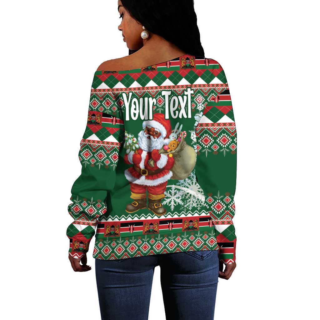 Personalized Afro Kenya Christmas Off Shoulder Sweater African Santa -  Folk Pattern LT18