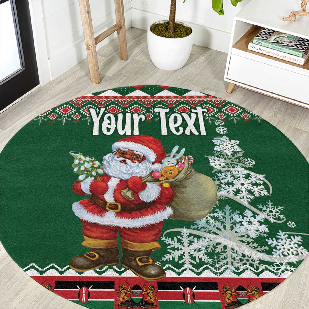 Personalized Afro Kenya Christmas Round Carpet African Santa -  Folk Pattern LT18