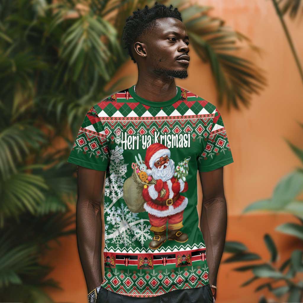 Personalized Afro Kenya Christmas T shirt African Santa -  Folk Pattern LT18