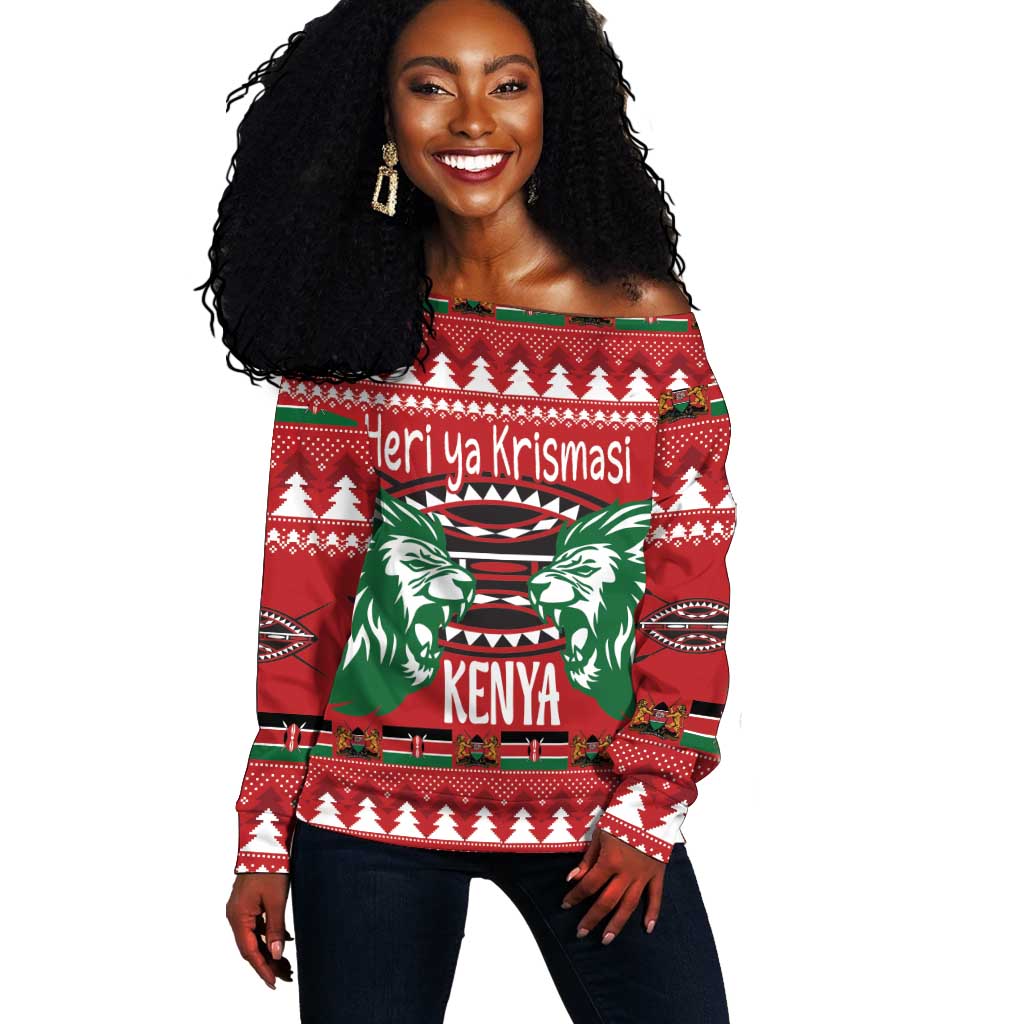 Afro Kenya Christmas Off Shoulder Sweater Head Lion - Heri ya Krismasi LT18