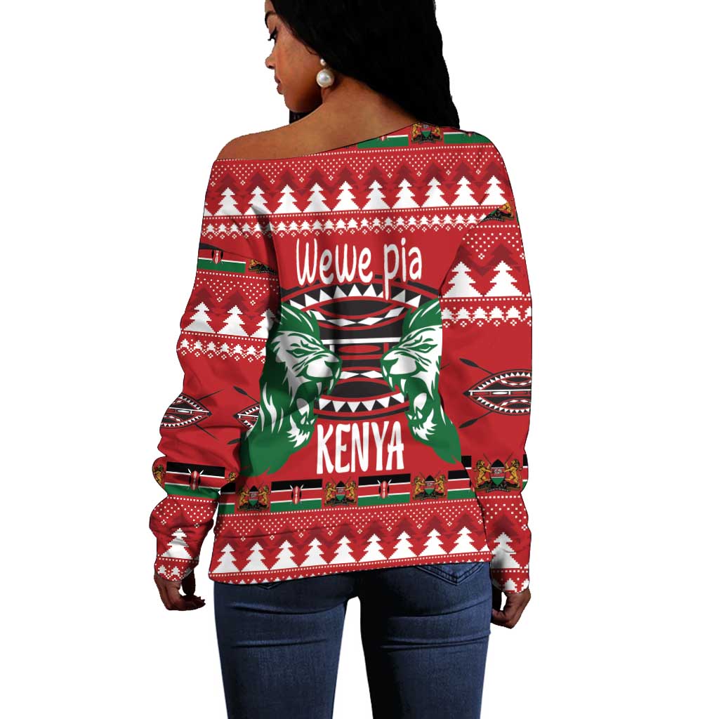 Afro Kenya Christmas Off Shoulder Sweater Head Lion - Heri ya Krismasi LT18
