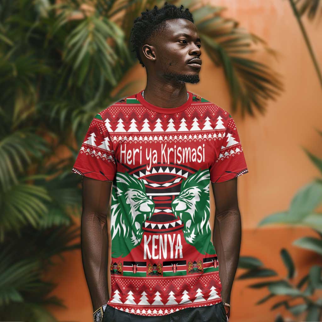 Afro Kenya Christmas T shirt Head Lion - Heri ya Krismasi LT18