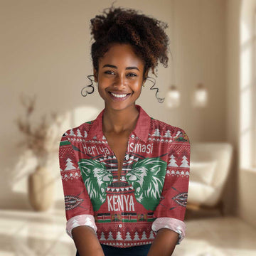 Afro Kenya Christmas Women Casual Shirt Head Lion - Heri ya Krismasi LT18