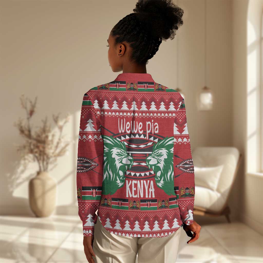 Afro Kenya Christmas Women Casual Shirt Head Lion - Heri ya Krismasi LT18