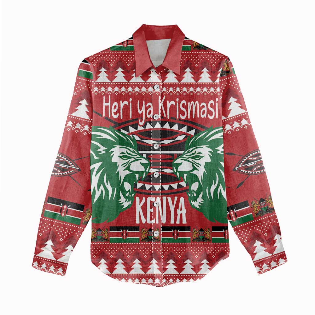 Afro Kenya Christmas Women Casual Shirt Head Lion - Heri ya Krismasi LT18