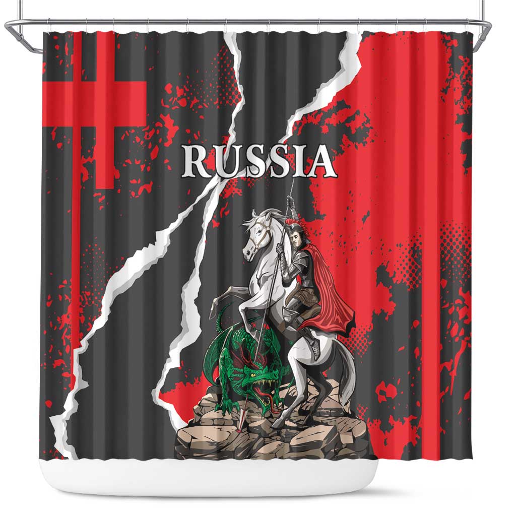 Russia Knight Fighting With Dragon Shower Curtain Grunge Style LT18
