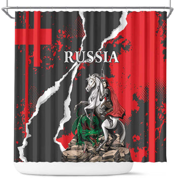 Russia Knight Fighting With Dragon Shower Curtain Grunge Style LT18