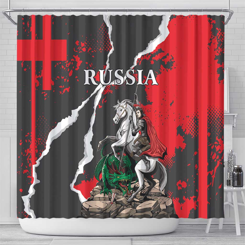 Russia Knight Fighting With Dragon Shower Curtain Grunge Style LT18