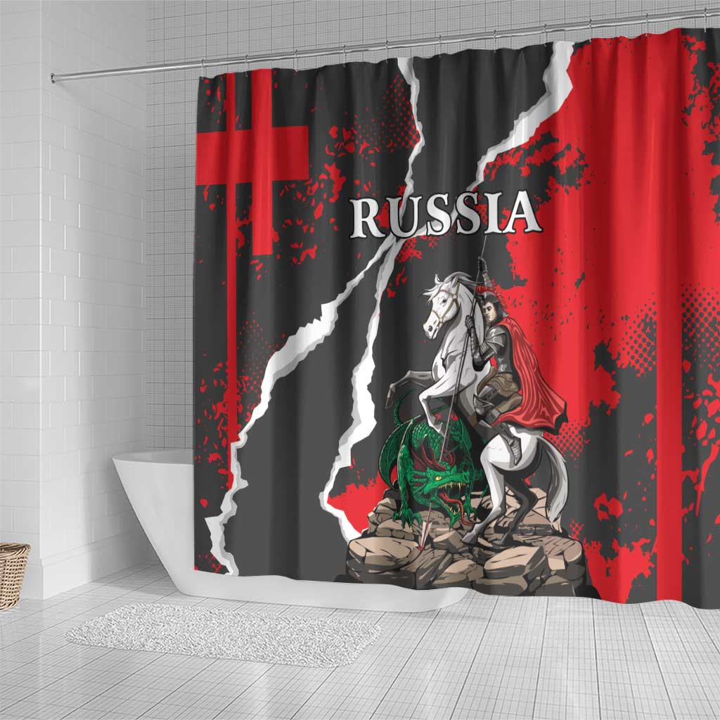 Russia Knight Fighting With Dragon Shower Curtain Grunge Style LT18