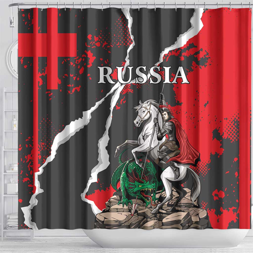 Russia Knight Fighting With Dragon Shower Curtain Grunge Style LT18