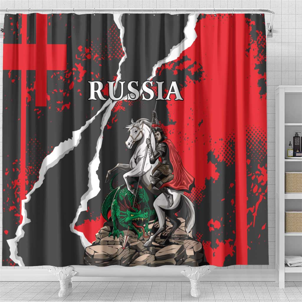 Russia Knight Fighting With Dragon Shower Curtain Grunge Style LT18