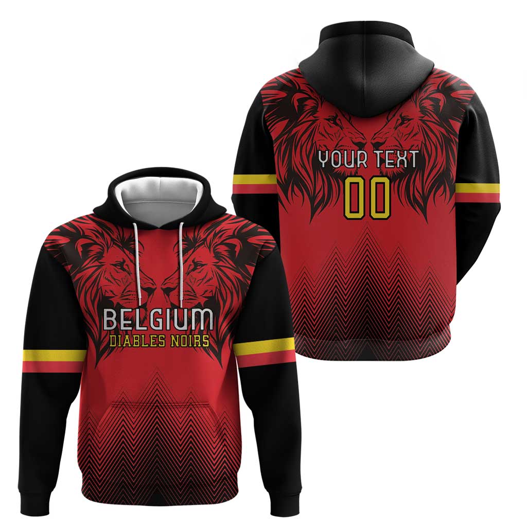 Custom Belgium Rugby Hoodie Diables Noirs Lion Head LT18