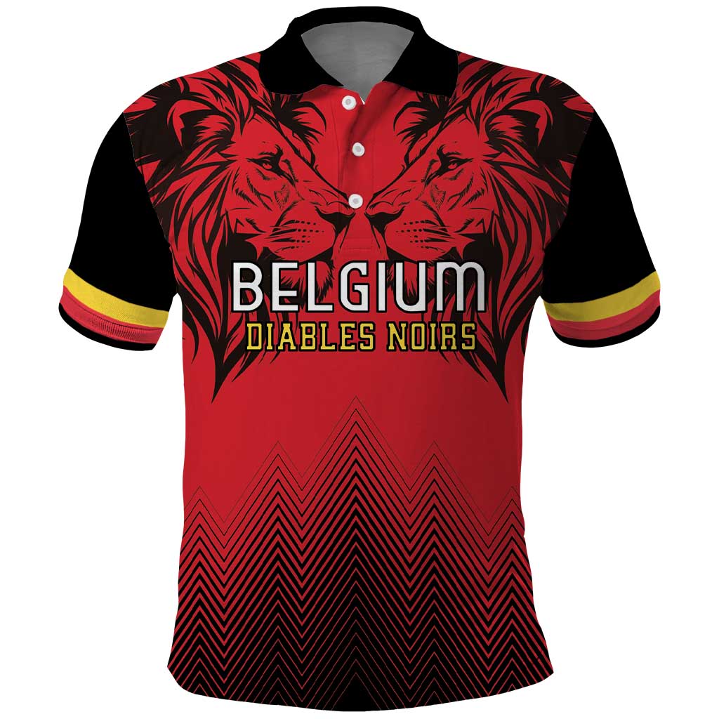 Custom Belgium Rugby Polo Shirt Diables Noirs Lion Head LT18
