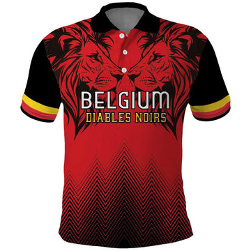 Custom Belgium Rugby Polo Shirt Diables Noirs Lion Head LT18