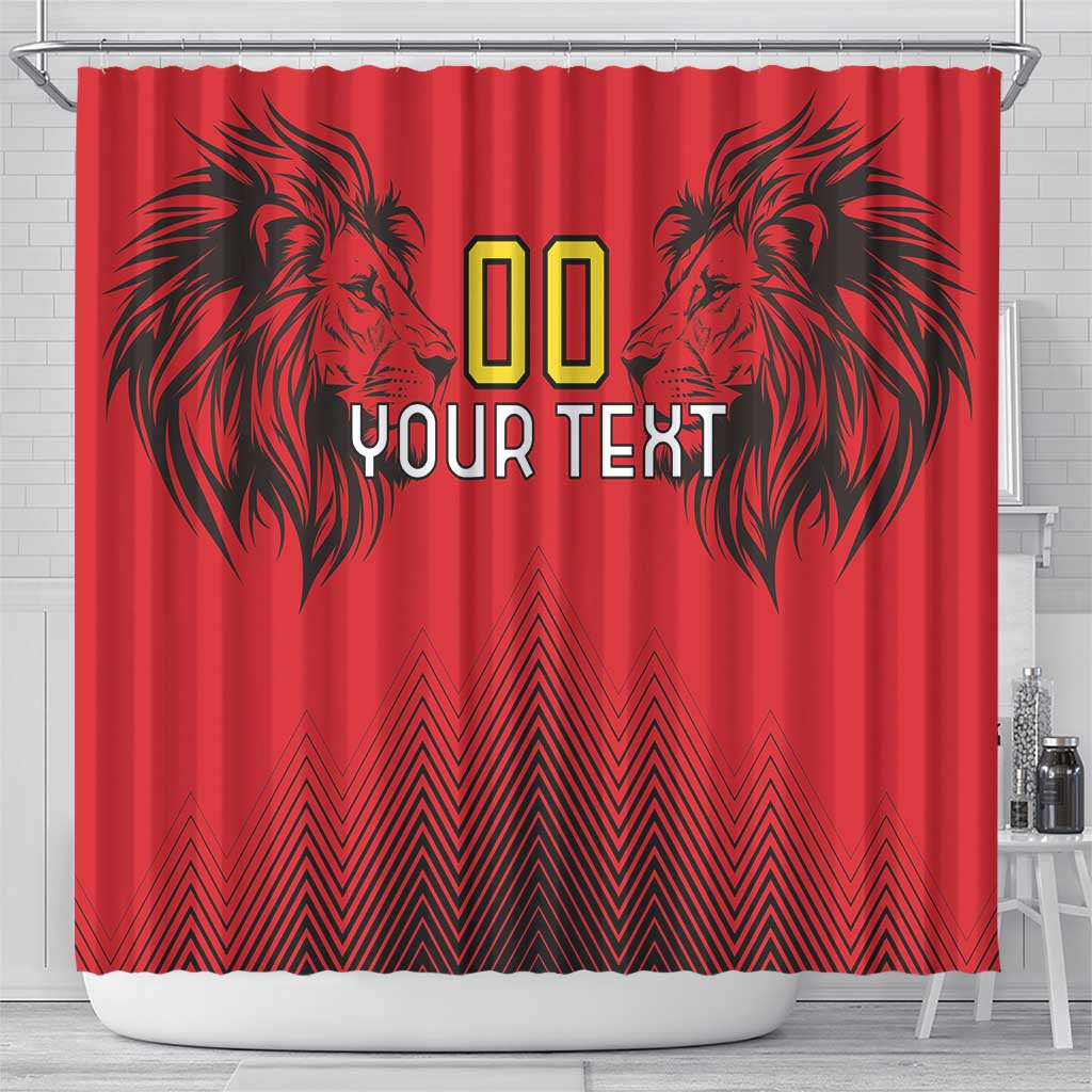 Custom Belgium Rugby Shower Curtain Diables Noirs Lion Head LT18