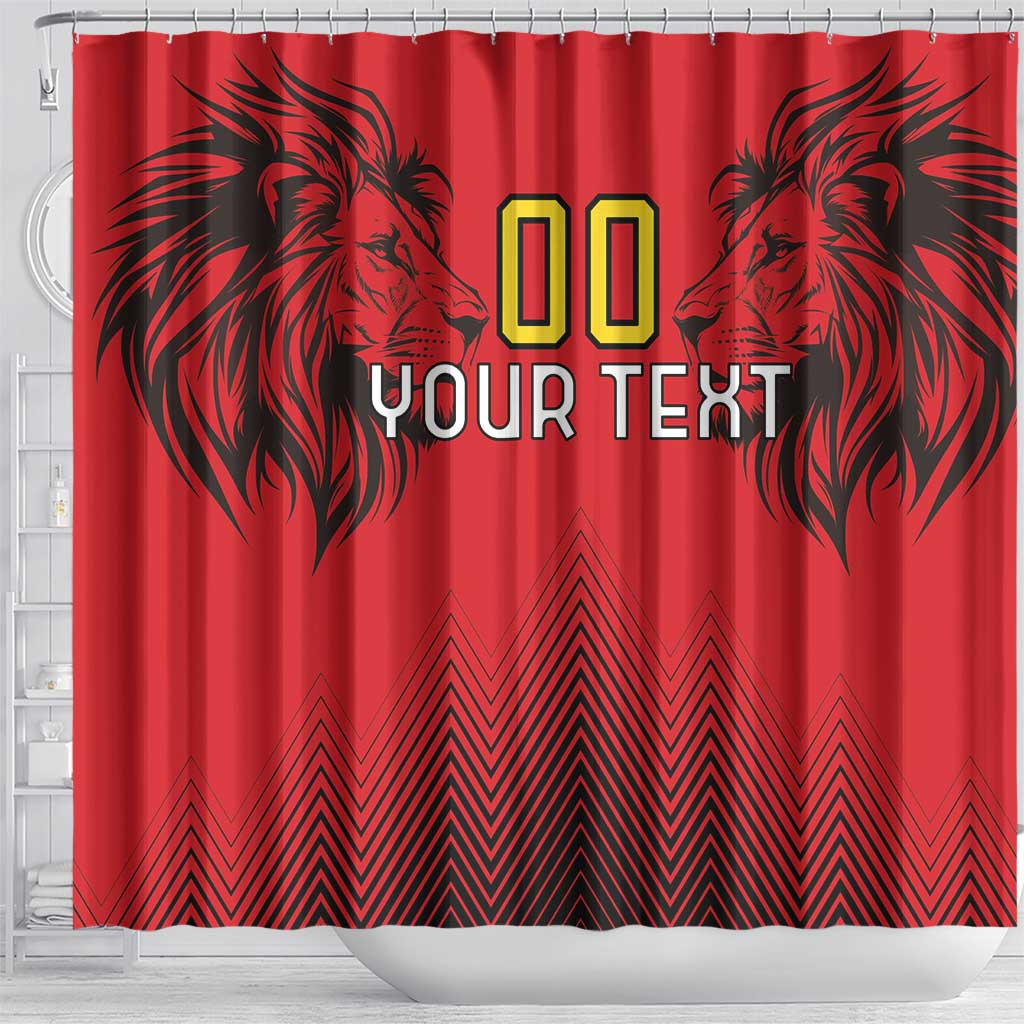 Custom Belgium Rugby Shower Curtain Diables Noirs Lion Head LT18