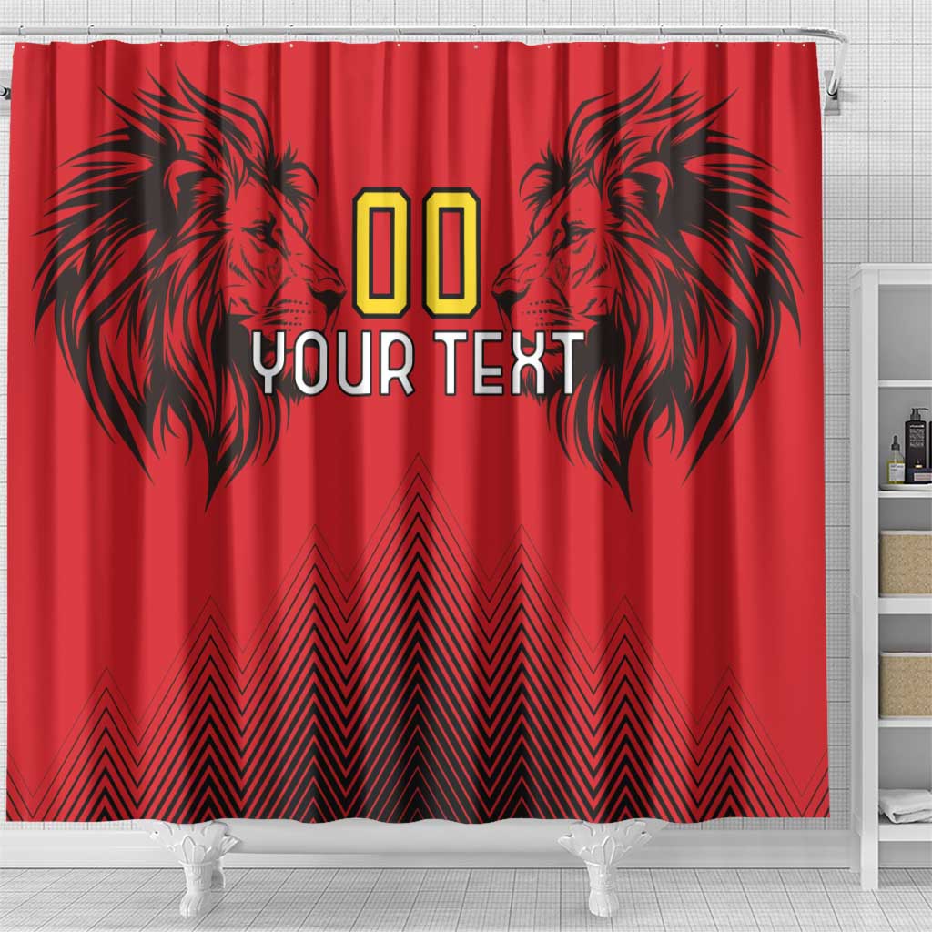 Custom Belgium Rugby Shower Curtain Diables Noirs Lion Head LT18