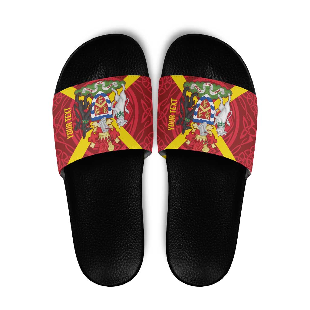 Personalized Anglesey Ynys Mon Slide Sandals Map and Emblem Celtic Style LT19