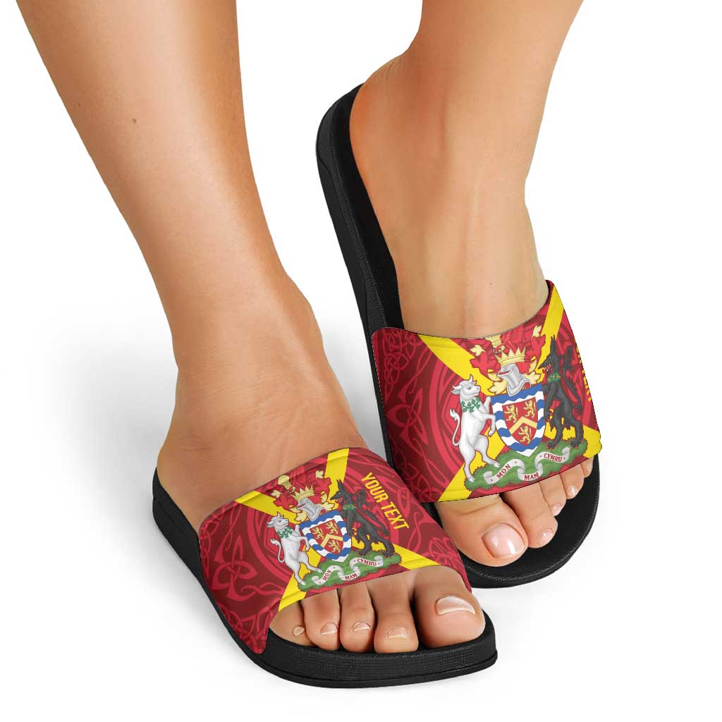 Personalized Anglesey Ynys Mon Slide Sandals Map and Emblem Celtic Style LT19