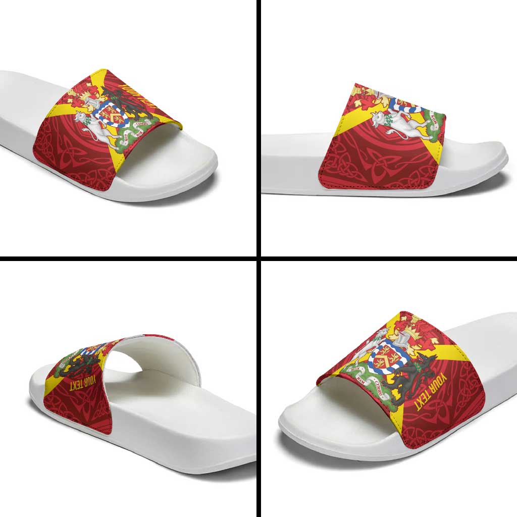 Personalized Anglesey Ynys Mon Slide Sandals Map and Emblem Celtic Style LT19