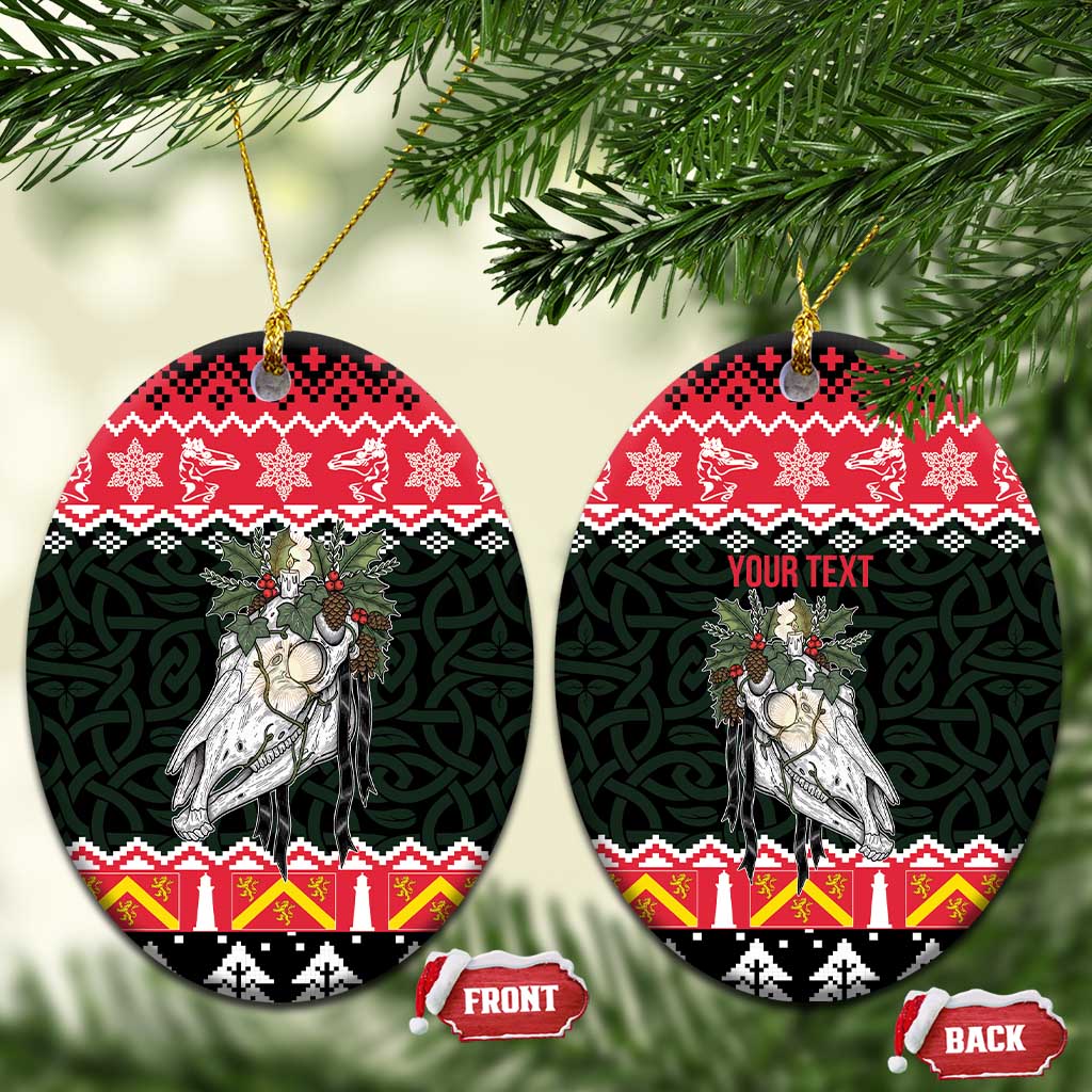 Personalized Anglesey Wales Christmas Ceramic Ornament Mari Lwyd Celtic Knot Style LT19