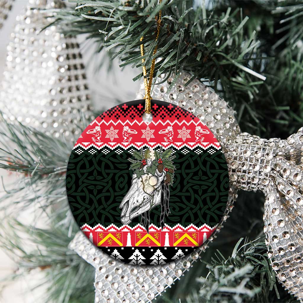 Personalized Anglesey Wales Christmas Ceramic Ornament Mari Lwyd Celtic Knot Style LT19