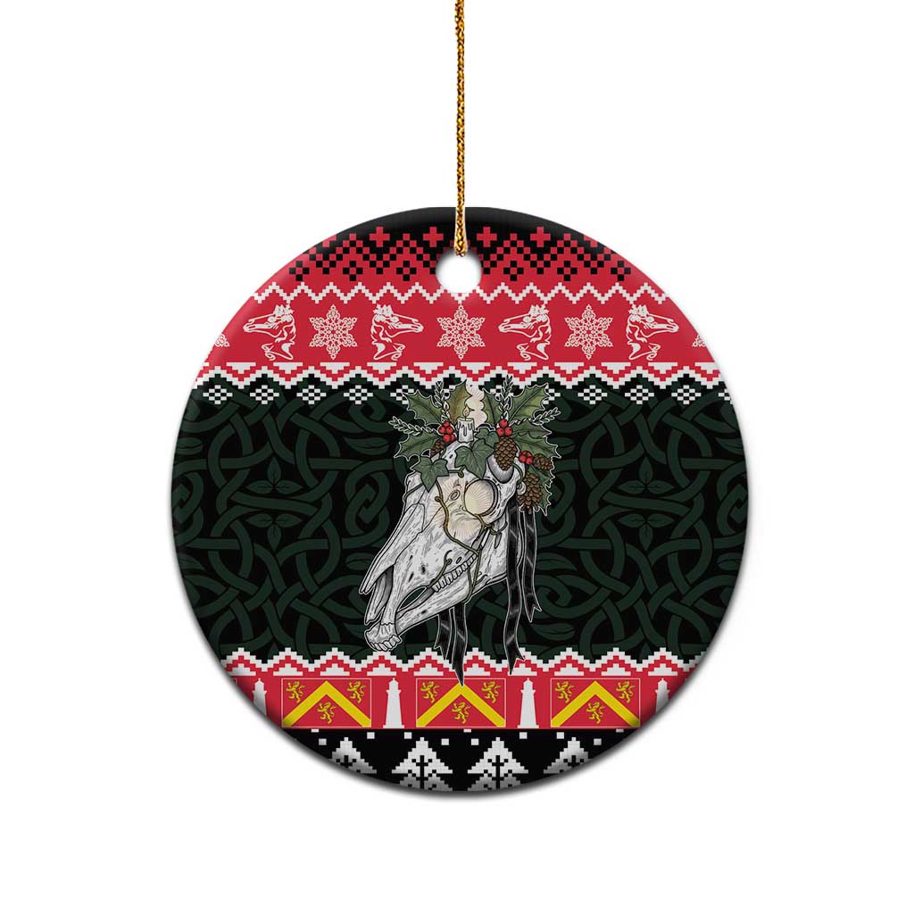 Personalized Anglesey Wales Christmas Ceramic Ornament Mari Lwyd Celtic Knot Style LT19
