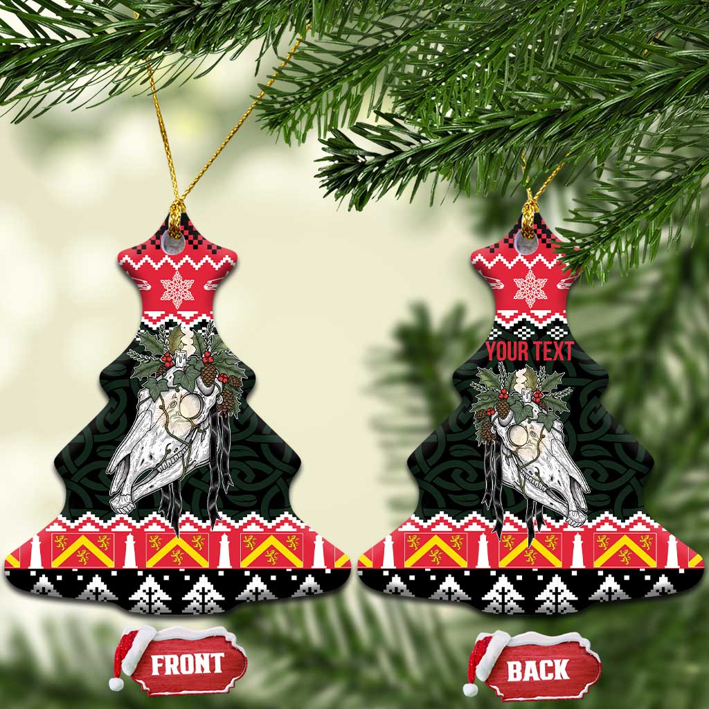 Personalized Anglesey Wales Christmas Ceramic Ornament Mari Lwyd Celtic Knot Style LT19