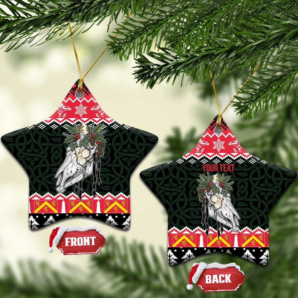 Personalized Anglesey Wales Christmas Ceramic Ornament Mari Lwyd Celtic Knot Style LT19