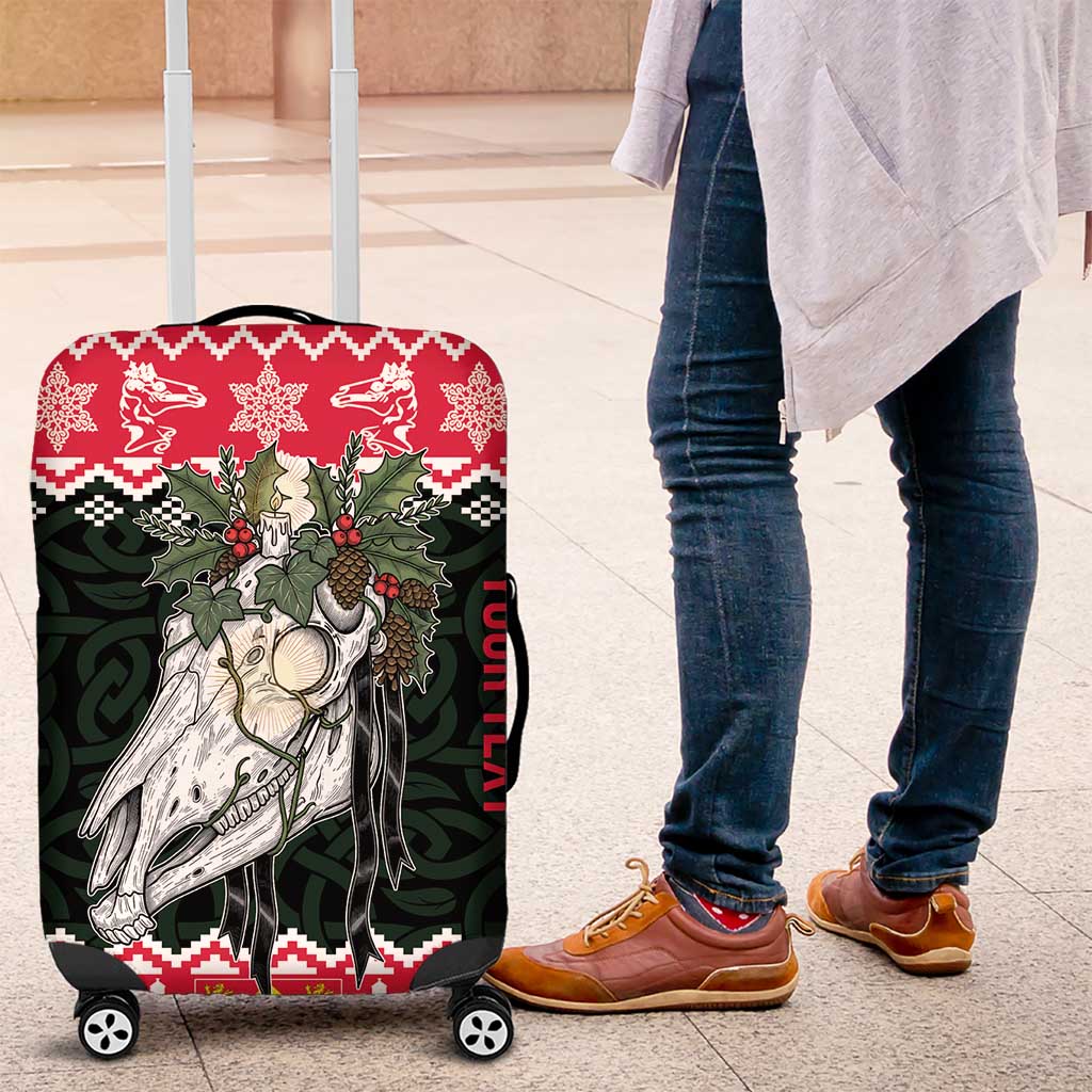 Personalized Anglesey Wales Christmas Luggage Cover Mari Lwyd Celtic Knot Style LT19