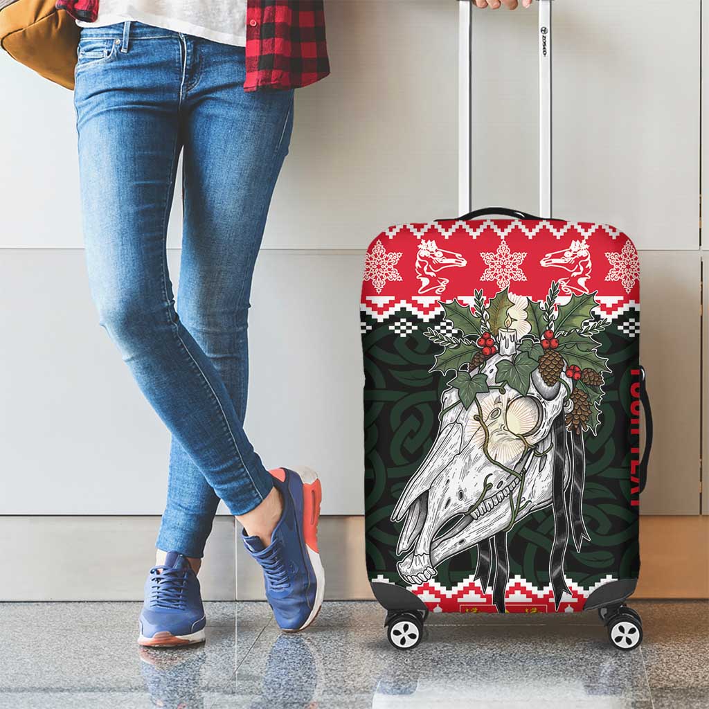 Personalized Anglesey Wales Christmas Luggage Cover Mari Lwyd Celtic Knot Style LT19