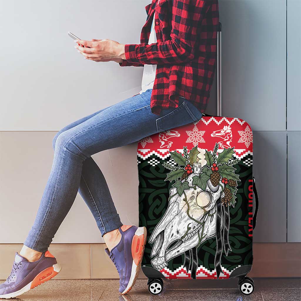 Personalized Anglesey Wales Christmas Luggage Cover Mari Lwyd Celtic Knot Style LT19