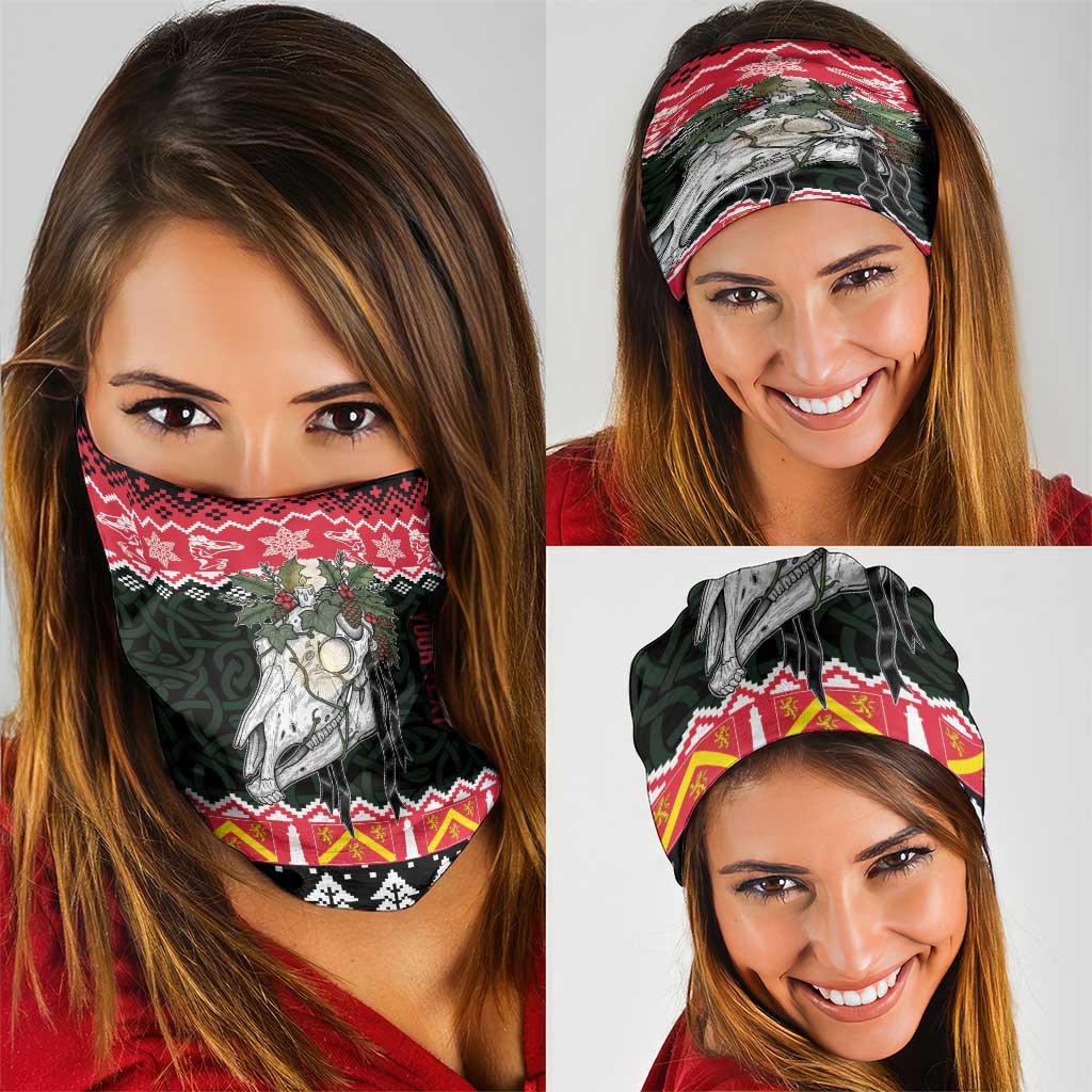 Personalized Anglesey Wales Christmas Neck Gaiter Mari Lwyd Celtic Knot Style LT19
