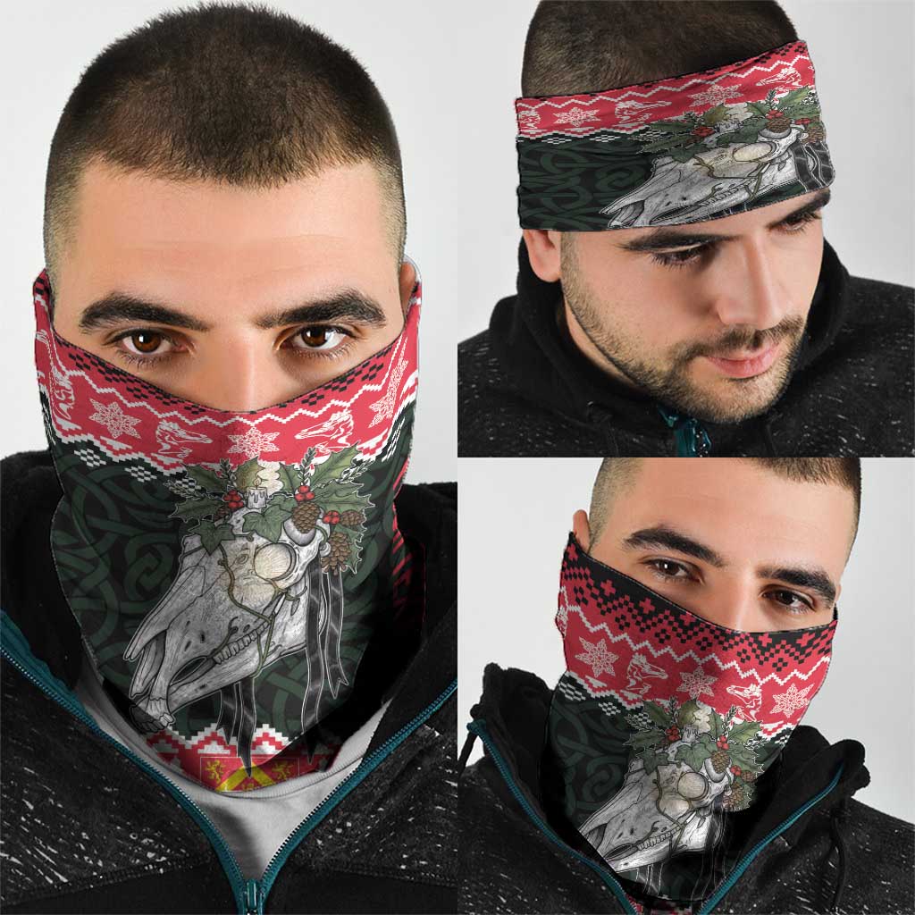 Personalized Anglesey Wales Christmas Neck Gaiter Mari Lwyd Celtic Knot Style LT19