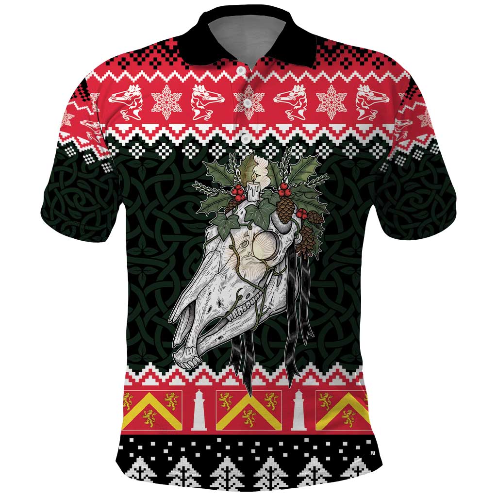 Personalized Anglesey Wales Christmas Polo Shirt Mari Lwyd Celtic Knot Style LT19