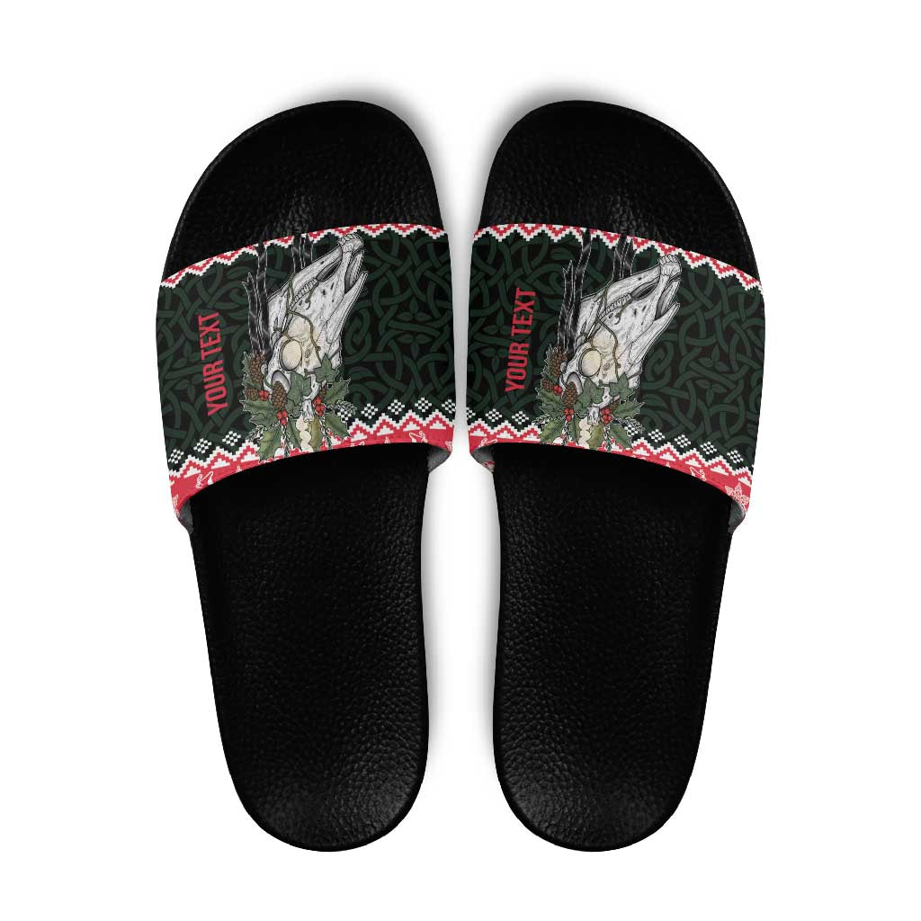 Personalized Anglesey Wales Christmas Slide Sandals Mari Lwyd Celtic Knot Style LT19