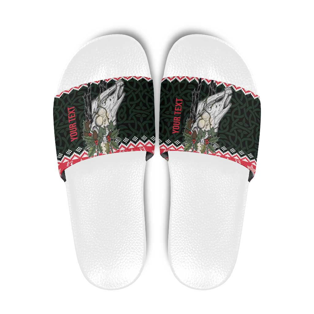 Personalized Anglesey Wales Christmas Slide Sandals Mari Lwyd Celtic Knot Style LT19
