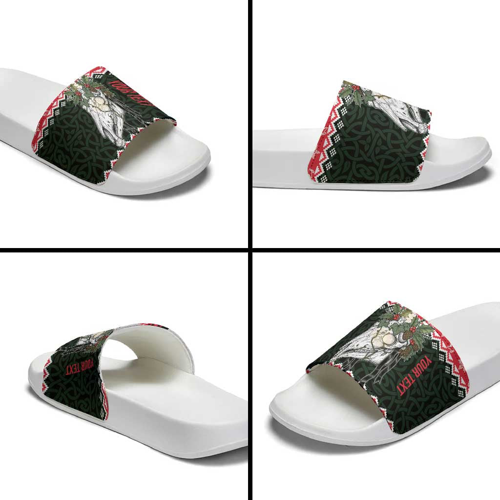 Personalized Anglesey Wales Christmas Slide Sandals Mari Lwyd Celtic Knot Style LT19