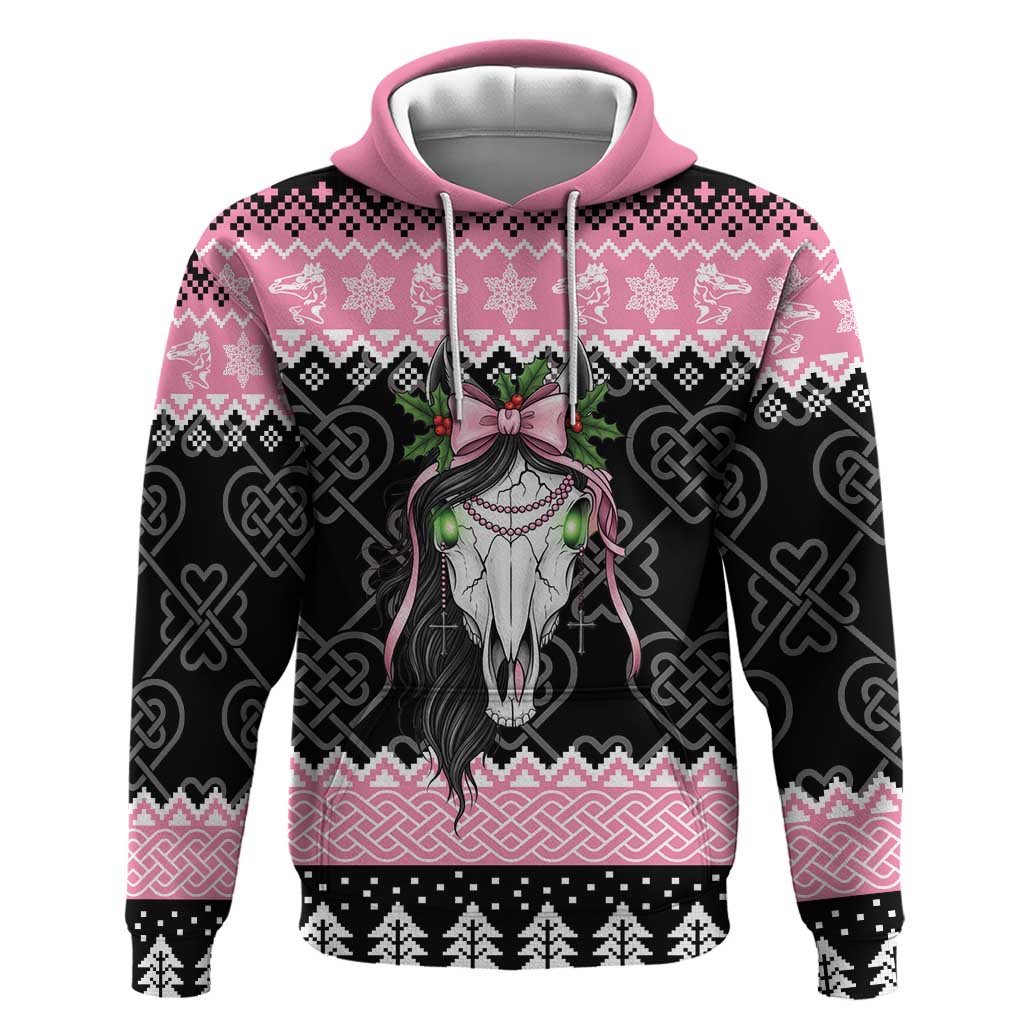 Anglesey Wales Christmas Hoodie Pink Mari Lwyd Welsh Celtic Knot LT19