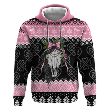 Anglesey Wales Christmas Hoodie Pink Mari Lwyd Welsh Celtic Knot LT19