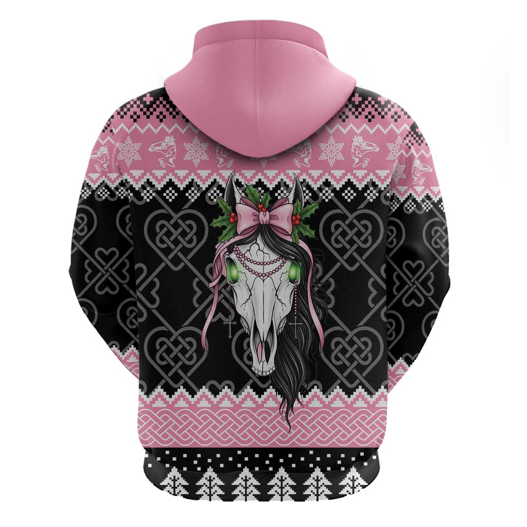 Anglesey Wales Christmas Hoodie Pink Mari Lwyd Welsh Celtic Knot LT19