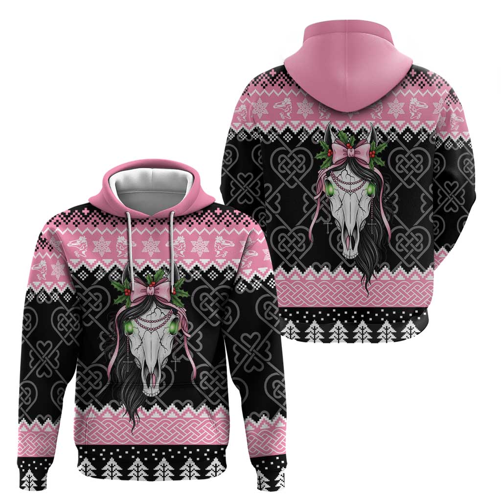 Anglesey Wales Christmas Hoodie Pink Mari Lwyd Welsh Celtic Knot LT19
