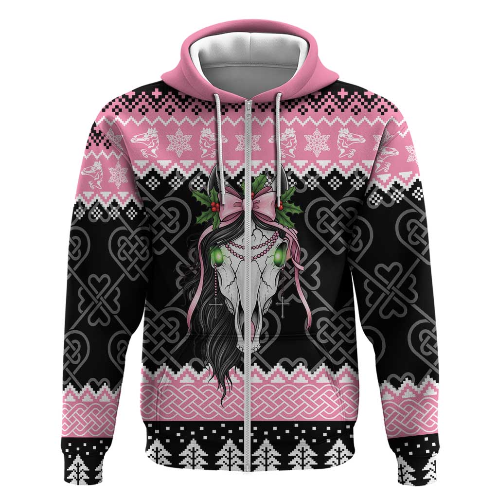 Anglesey Wales Christmas Hoodie Pink Mari Lwyd Welsh Celtic Knot LT19