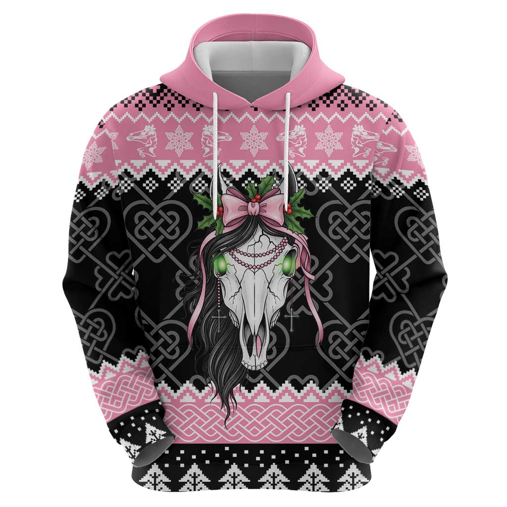 Anglesey Wales Christmas Hoodie Pink Mari Lwyd Welsh Celtic Knot LT19