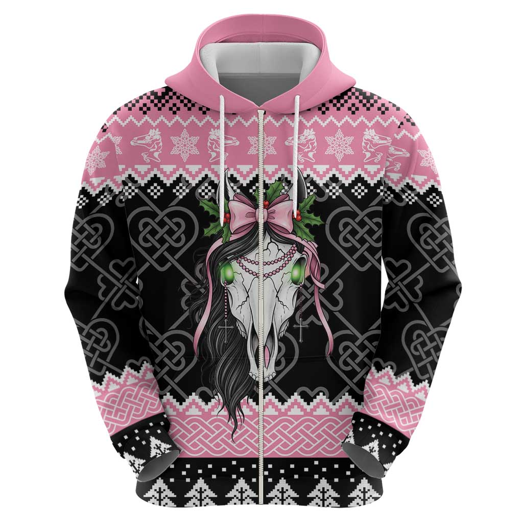 Anglesey Wales Christmas Hoodie Pink Mari Lwyd Welsh Celtic Knot LT19