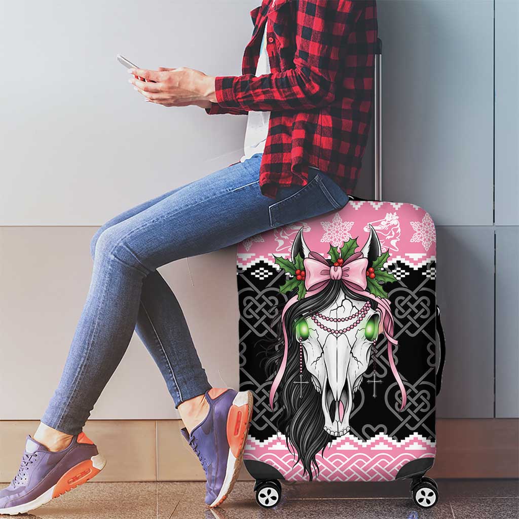 Anglesey Wales Christmas Luggage Cover Pink Mari Lwyd Welsh Celtic Knot LT19